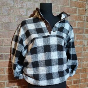 John Wayne Western Plaid Fleece Pullover XL | Vintage Buffalo Check Snap Neck Ja